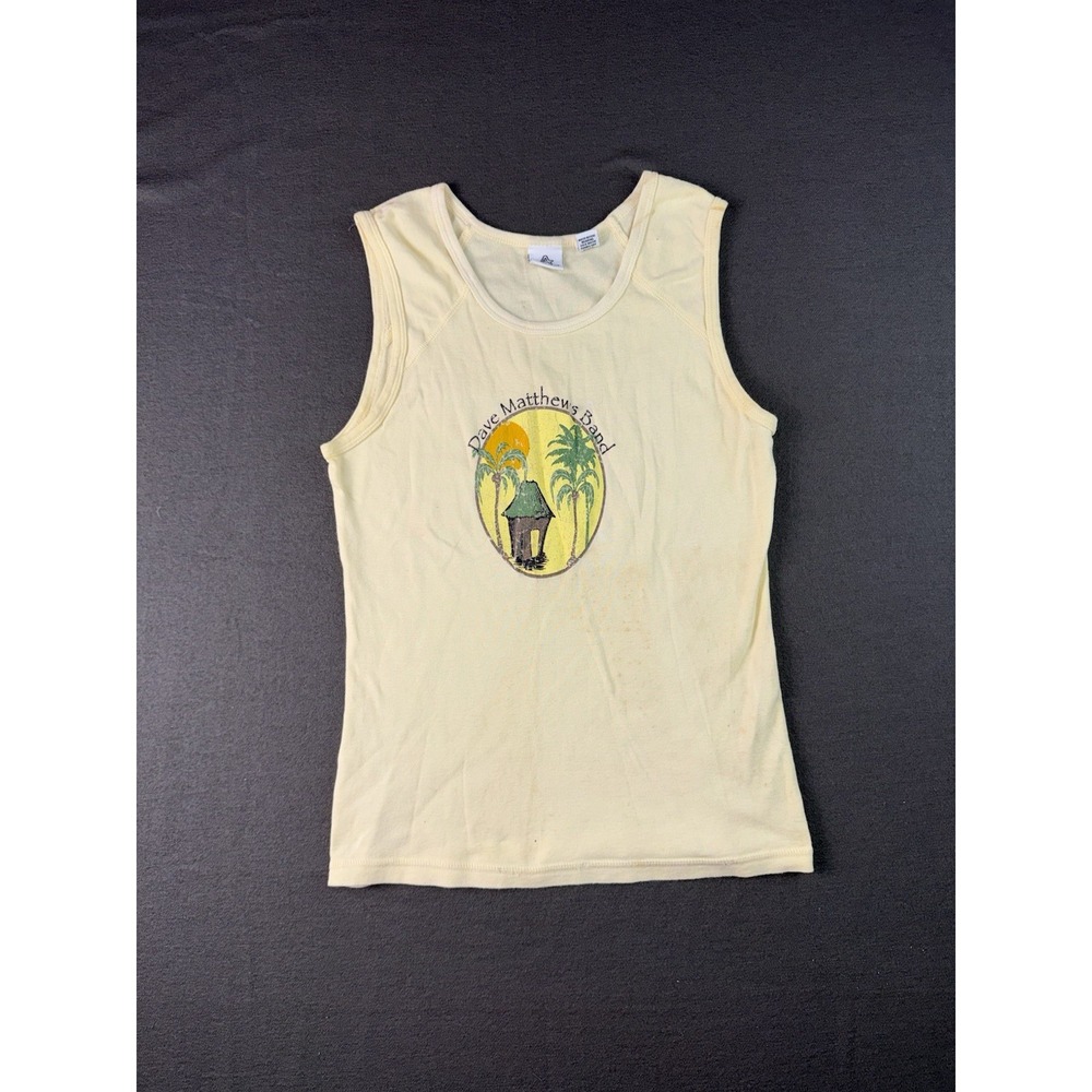 Vintage Dave Matthews Band Yellow Graphic Tank Top Women Small Alternative